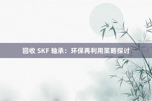 回收 SKF 轴承：环保再利用策略探讨